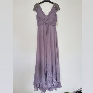 NWT Eliza J - Beaded Shoulder Pleated Chiffon Gown
